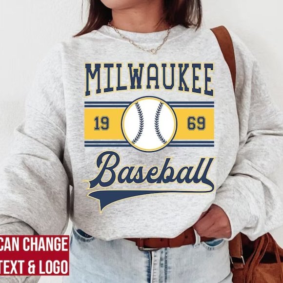 1969 Milwaukee Baseball Sweatshirt Milwaukee Baseball shirt Vintage Style tee - Picture 1 of 2